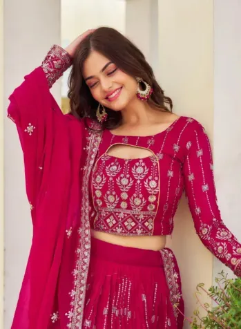 Wedding and occasion wear heavy embroidered faux georgette lehenga choli set with a flared lehenga, fully stitched choli, and embroidered dupatta, perfect for festive celebrations